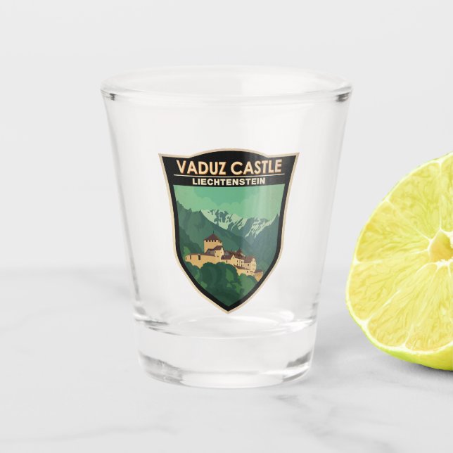 Vaduz Castle Liechtenstein Travel Vintage Badge Shot Glass (Front)