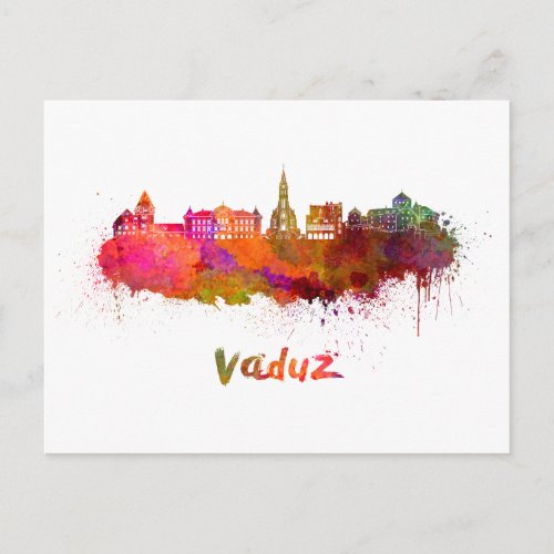 Vaduz skyline in watercolor postcard