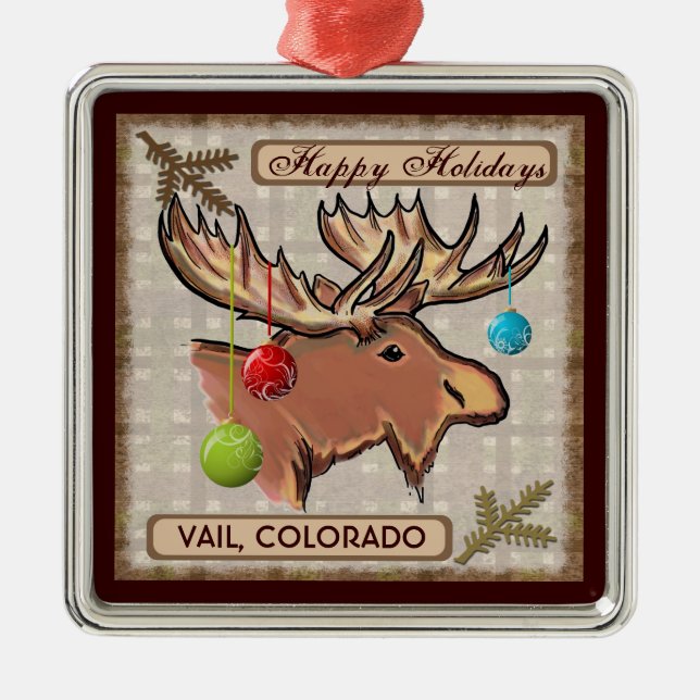 Vail Colorado artistic moose Christmas ornament (Front)