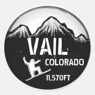 Vail Colorado black white snowboard art stickers