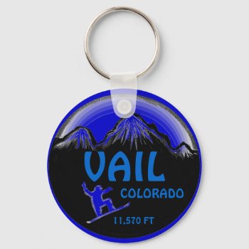 Vail Colorado Blue Snowboard Art Keychain by ArtisticAttitude at Zazzle