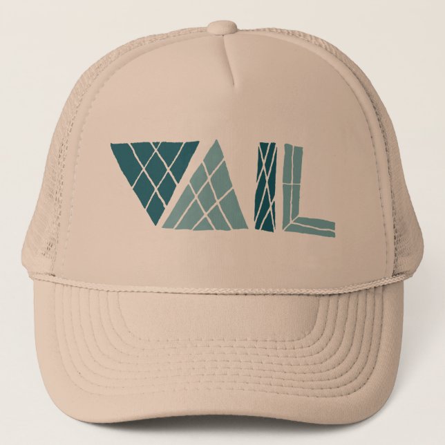 vail colorado crosshatch font trucker hat (Front)