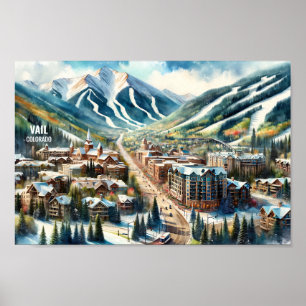 Vail Colorado Famous Travel Places watercolor Poster