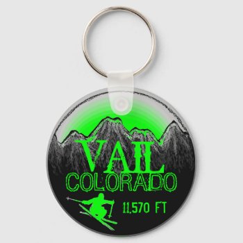 Vail Colorado Green Ski Mountain Keychain by ArtisticAttitude at Zazzle