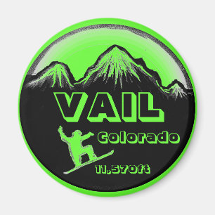 Vail Colorado green snowboard art magnet