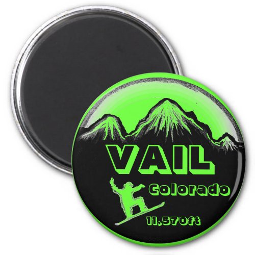 Vail Colorado green snowboard art magnet