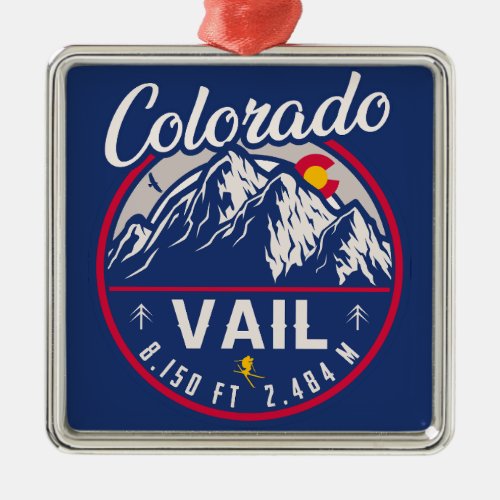 Vail Colorado mountain _ Retro Sign Metal Ornament