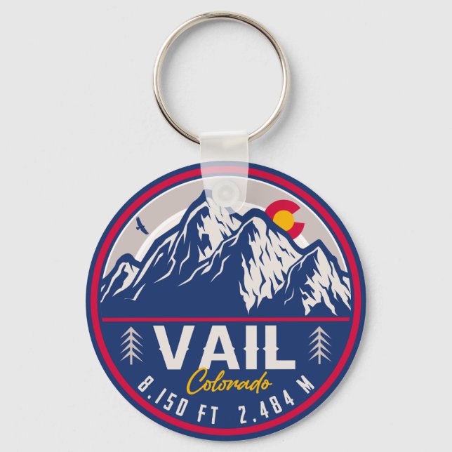 Vail Colorado Mountain Retro Sunset Souvenirs Keychain (Front)
