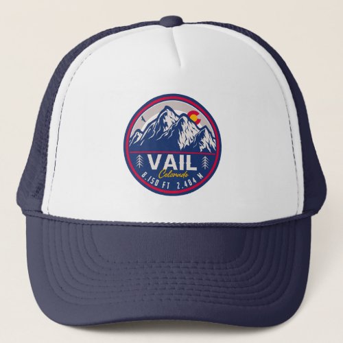 Vail Colorado Mountain Retro Sunset Souvenirs Trucker Hat