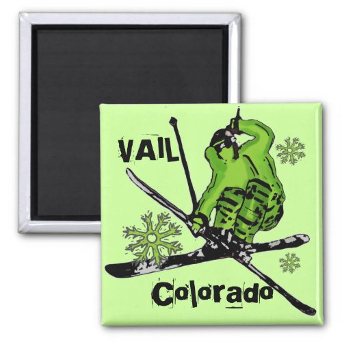 Vail Colorado neon green skier theme magnet