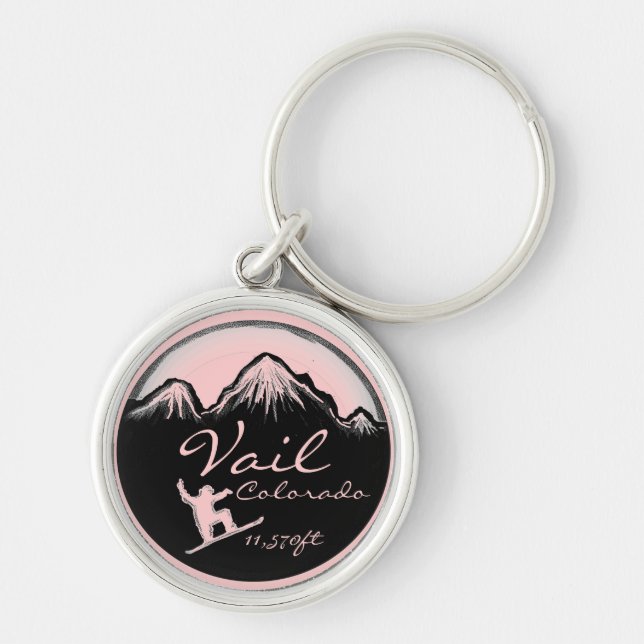 Vail Colorado pink snowboard art keychain (Front)
