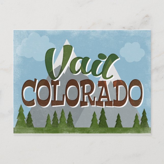 Vail Colorado Postcard Fun Retro Snowy Mountains (Front)