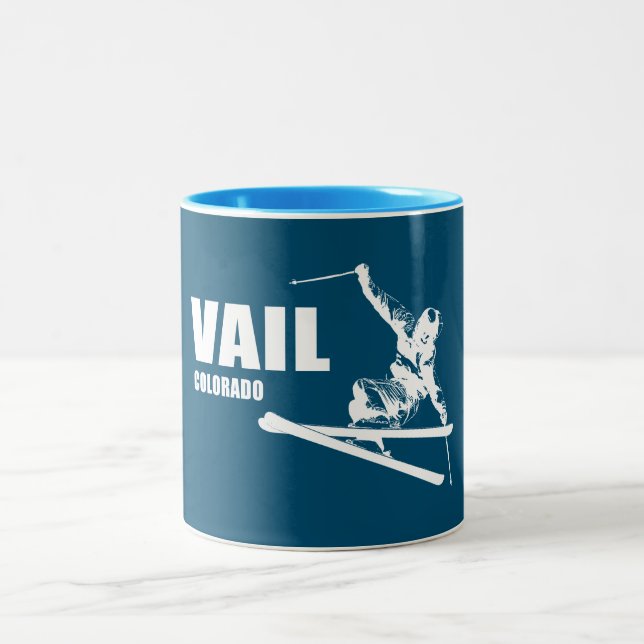 Vail Colorado Skier Two-Tone Coffee Mug (Center)