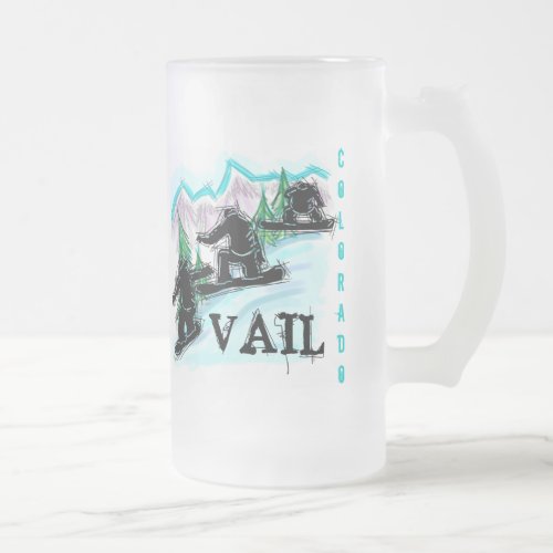 Vail Colorado snowboard frosted beer mug