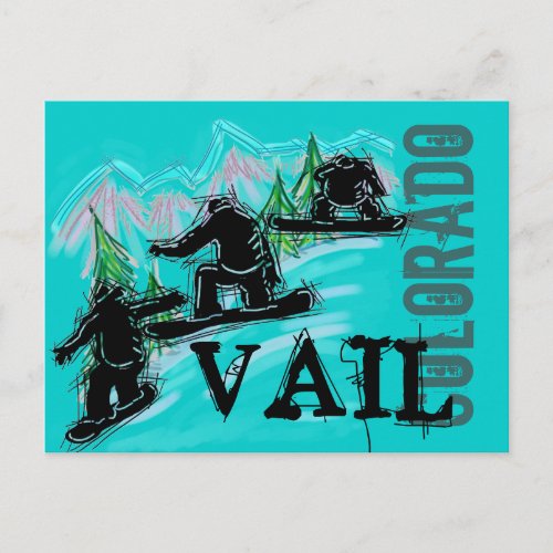 Vail Colorado snowboarder postcard