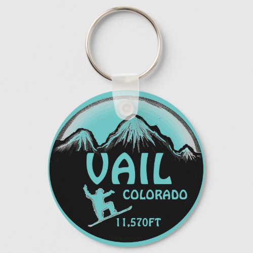 Vail Colorado teal snowboard art keychain