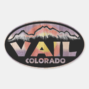 Vail Colorado wooden flag oval stickers