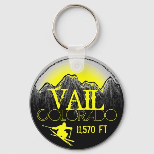 Vail Colorado yellow ski mountain keychain