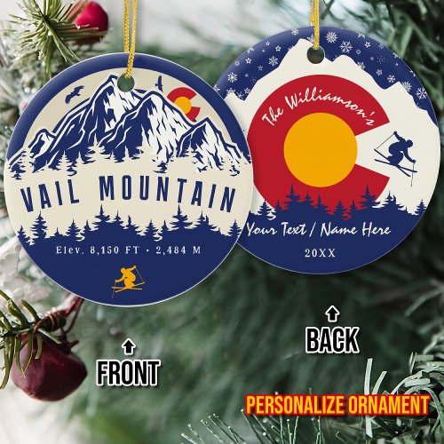Vail Mountain Colorado Flag _ Sunset Ski Souvenir Ceramic Ornament