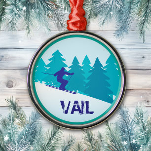 Vail Ski Circle Christmas Metal Ornament
