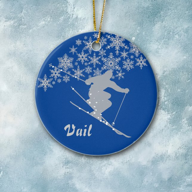Vail Snowflake Skier Personalized Ceramic Ornament (Creator Uploaded)