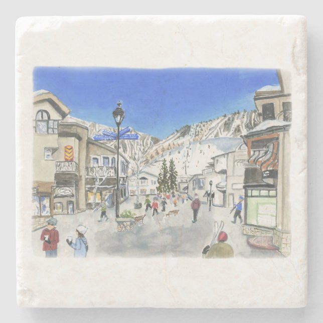 Vail Village painted on a coaster (Front)