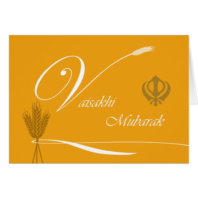 Vaisakhi Mubarak, Grain, Ribbon, Khanda Cards (Front Horizontal)