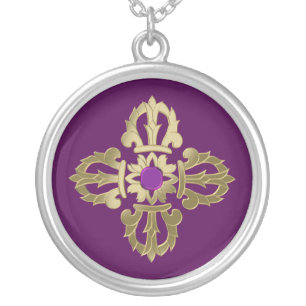 Vajra golden buddhist symbol silver plated necklace