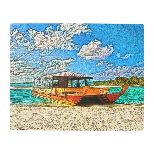 Vaka Boat in the Cook Islands Metal Print (Front)