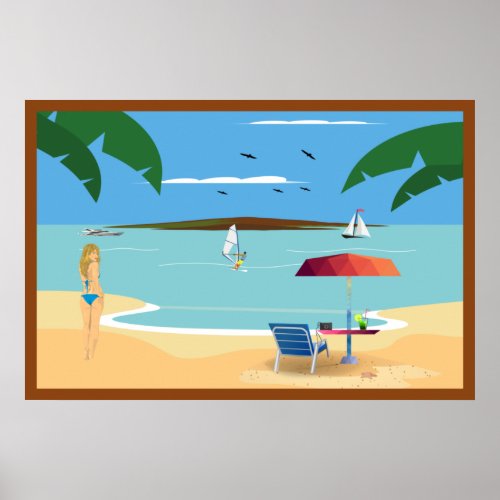 vakantie op tropisch eiland vector art poster