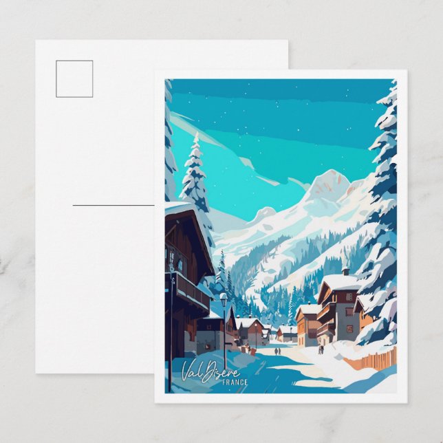 Val Disere France Art Vintage Travel Illustration Postcard (Front/Back)