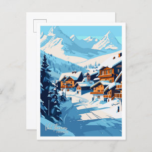 Val Thorens France Travel Vintage Illustration Postcard