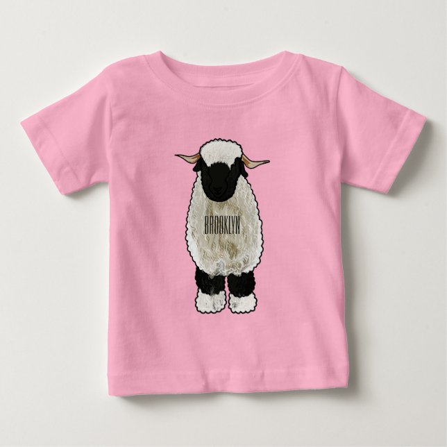 Valais Blacknose sheep cartoon illustration Baby T-Shirt (Front)