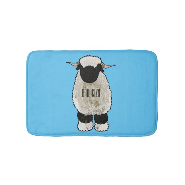 Valais Blacknose sheep cartoon illustration Bath Mat (Front)