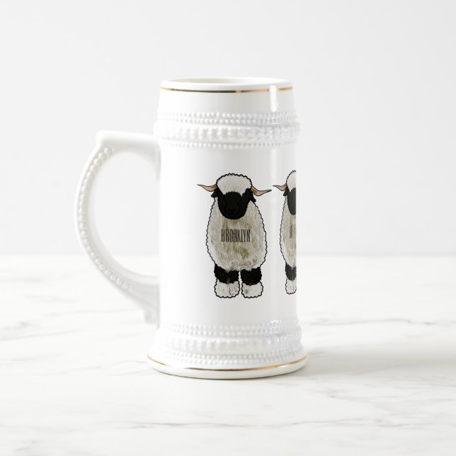 Valais Blacknose sheep cartoon illustration Beer Stein (Left)