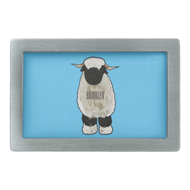 Valais Blacknose sheep cartoon illustration Belt Buckle (Front)