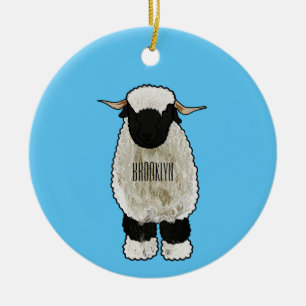 Valais Blacknose sheep cartoon illustration Ceramic Ornament
