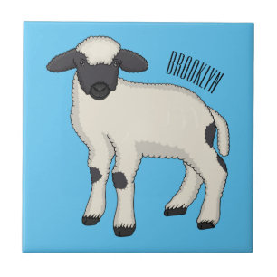 Valais Blacknose sheep cartoon illustration  Ceramic Tile