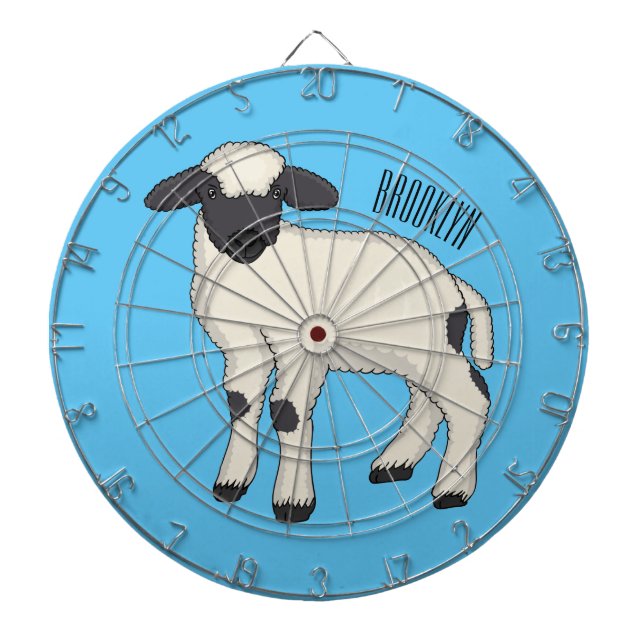 Valais Blacknose sheep cartoon illustration Dart Board (Front)