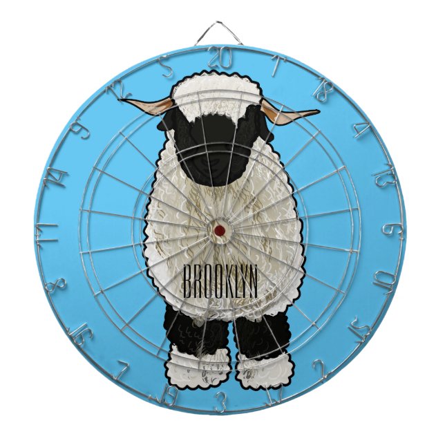 Valais Blacknose sheep cartoon illustration Dart Board (Front)