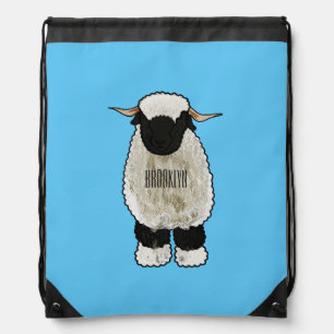 Valais Blacknose sheep cartoon illustration Drawstring Bag