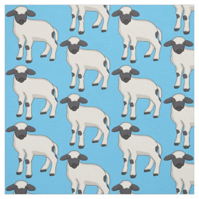 Valais Blacknose sheep cartoon illustration Fabric (Swatch)