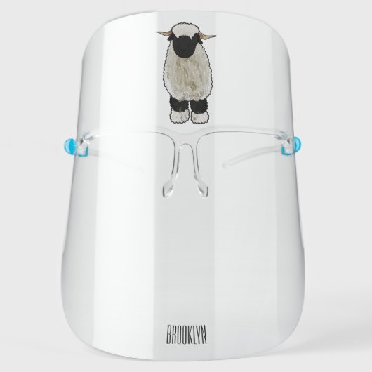 Valais Blacknose sheep cartoon illustration Face Shield (Front)