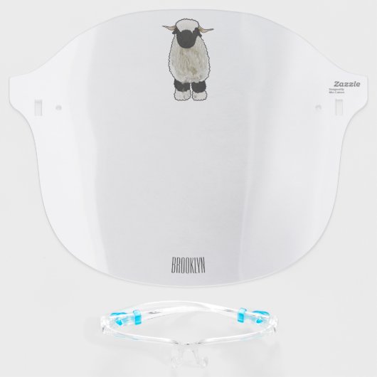 Valais Blacknose sheep cartoon illustration Face Shield (Front w/Glasses)