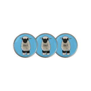 Valais Blacknose sheep cartoon illustration Golf Ball Marker