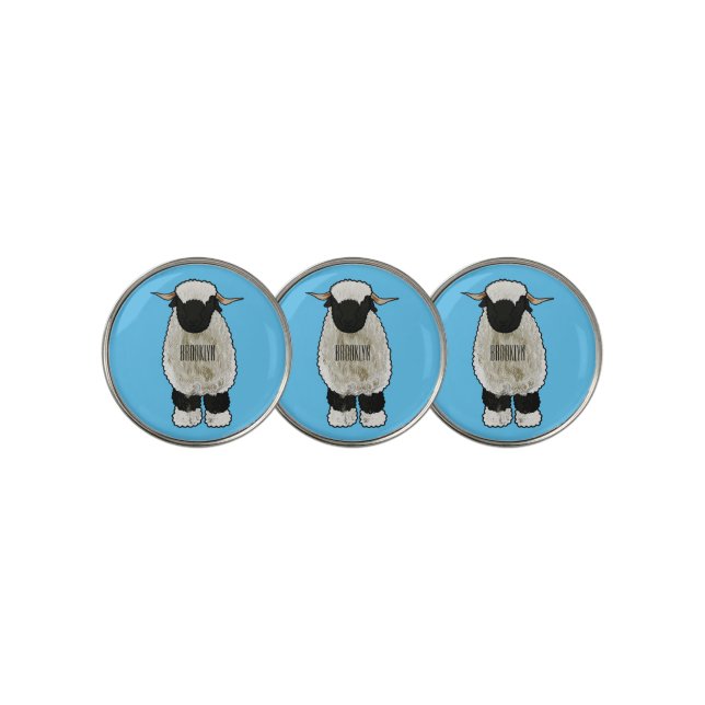 Valais Blacknose sheep cartoon illustration Golf Ball Marker (3 Up)