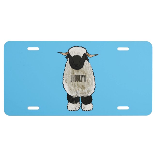 Valais Blacknose sheep cartoon illustration License Plate (Front)