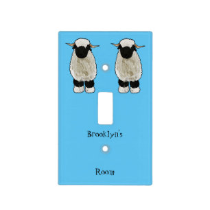 Valais Blacknose sheep cartoon illustration Light Switch Cover