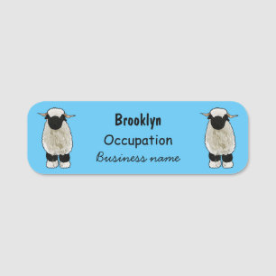 Valais Blacknose sheep cartoon illustration Name Tag