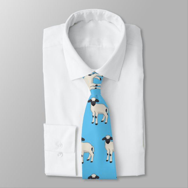 Valais Blacknose sheep cartoon illustration  Neck Tie (Tied)